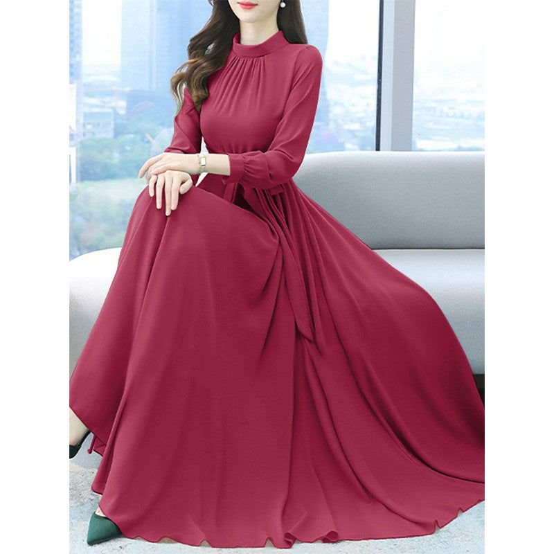 ZANZEA Women Long Sleeve A-line Sundress Spring Long Dress Autumn Solid Party Holiday Maxi Dresses Vestidos Femme Vintage Robe