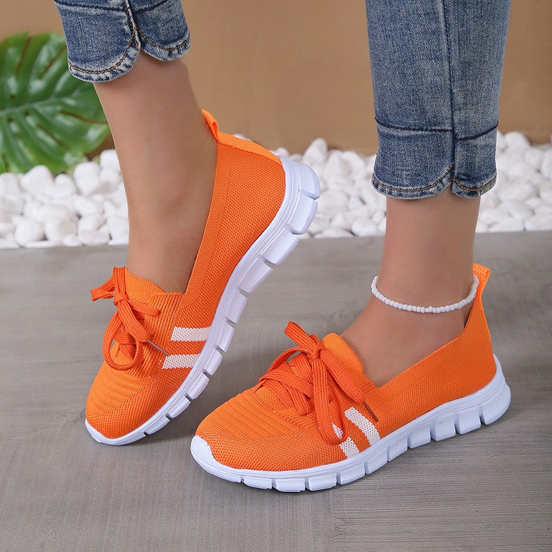 Fashion Striped Knitted Flats Women 2025 Summer Soft Sole Non Slip Walking Shoes Woman Plus Size 36-43 Low Heel Loafer Female