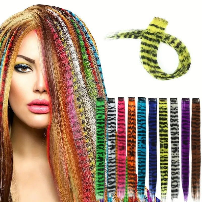 Peruca, extensões de cabelo coloridas, orelha de leopardo de uma só peça invisível e sem rastro, extensões de cabelo listradas