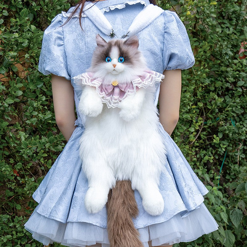 Mochila de Gato de Pelúcia Super Realista Bolsa de Compras para Viagem Bolsa Escolar de Gato de Desenho Animado Bonito Bolsa de Pelúcia Presente para Meninas