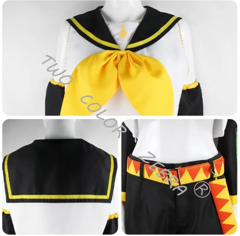 Vocaloid Kagamine Rin Len Cosplay Costume Sailor Uniform Full Set With Yellow Wig For Halloween Christmas Comic Party