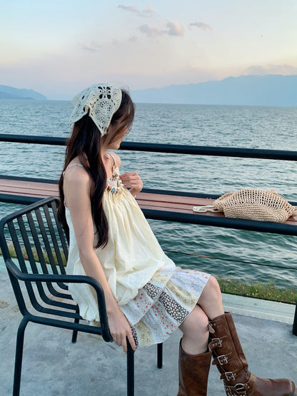 Vacation Mode Floral Slip Dress Women Mixed Print Layering Piece Slender Silhouette Destination Dress Coastal Grandmother Style