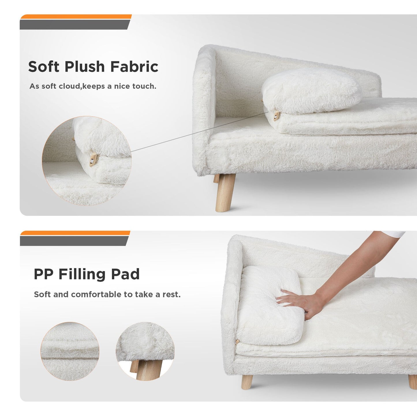 Cama Elevada para Pets Sofá de Cachorro Gato com Pernas de Madeira Sólida para Ambientes Internos Sofá em L de Pelúcia com Almofada Macia