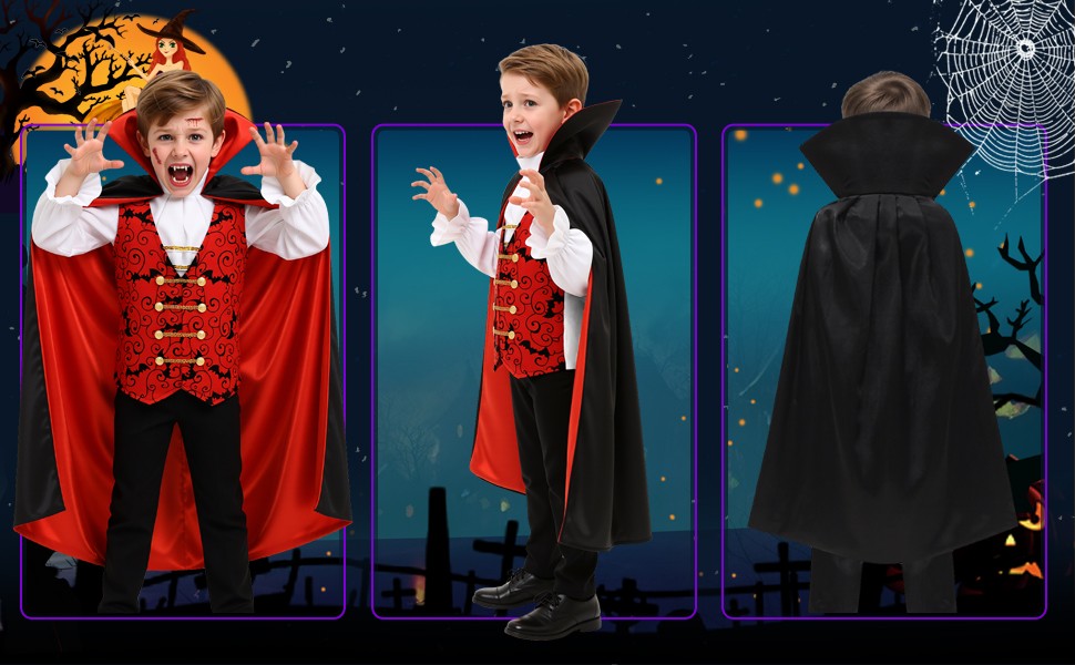 Kids Vampire Cosplay Costume for Boys Men Halloween Carnival Party Costumes with Walking Cane Stickers False Teeth