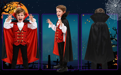 Kids Vampire Cosplay Costume for Boys Men Halloween Carnival Party Costumes with Walking Cane Stickers False Teeth