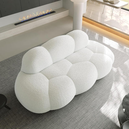 Cloud Shaped Floor Couches for Living Room, 90" Curved Boucle Sofa, Comfy Compressed Couch, Deep Seat Loveseat Sofa for Bedroom,