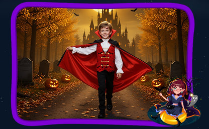 Kids Vampire Cosplay Costume for Boys Men Halloween Carnival Party Costumes with Walking Cane Stickers False Teeth