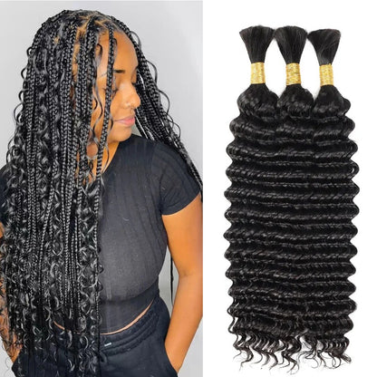 Cabelo a Granel para Tranças 100% Humano Ondulado Profundo Não Processado Sem Trama Tranças Boho Cabelo Humano Extensões a Granel Cabelo Remy Brasileiro