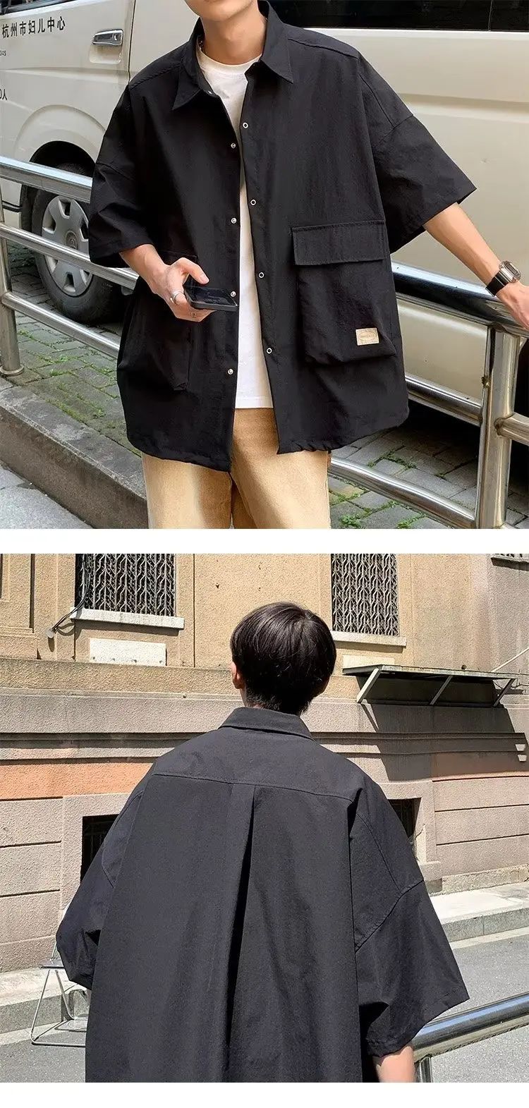 Men's Retro Large Pocket Cargo Shirt Jacket Coat Summer Loose Casual Short Sleeved Shirt For Men Y2k Japan Korea Streetwear