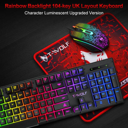 Teclado e Mouse Com Fio TF31 Conjunto Retroiluminado RGB Impermeável Luminoso Teclado de 104 Teclas Mouse com DPI Ajustável e Mouse Pad de Brinde