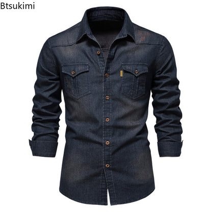 Spring Autumn New Men's Denim Shirts Fashion Casual Long Sleeve High Quality Cotton Shirt Jackets Vintage Slim Male Jean Shirts