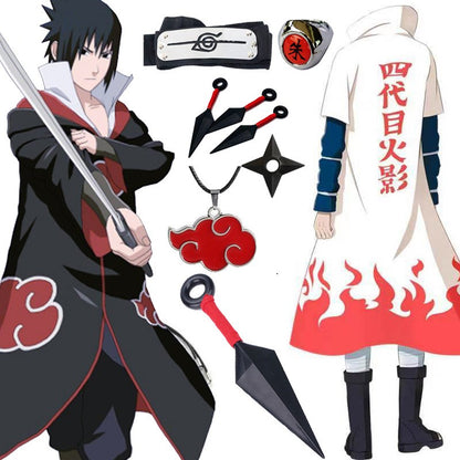 AnimeNinja Cosplay  Akatsuki Cosplay Ninja Costume Uchiha Itachi Red Cloud Cloak Robe Cloak Headband Props Halloween Clothe