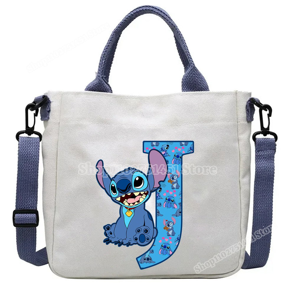 Disney Stitch Letter A-Z Print Shoulder Bags Cute Anime Action Figure Stich Purses Handbags Women Sling Messenger Bag Gift