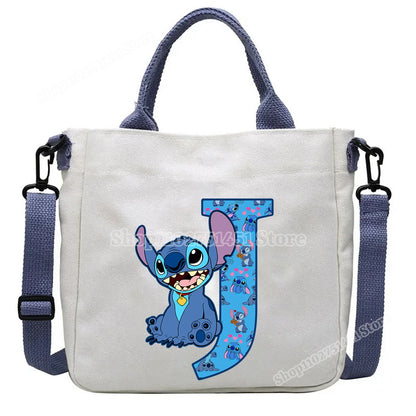 Disney Stitch Letter A-Z Print Shoulder Bags Cute Anime Action Figure Stich Purses Handbags Women Sling Messenger Bag Gift