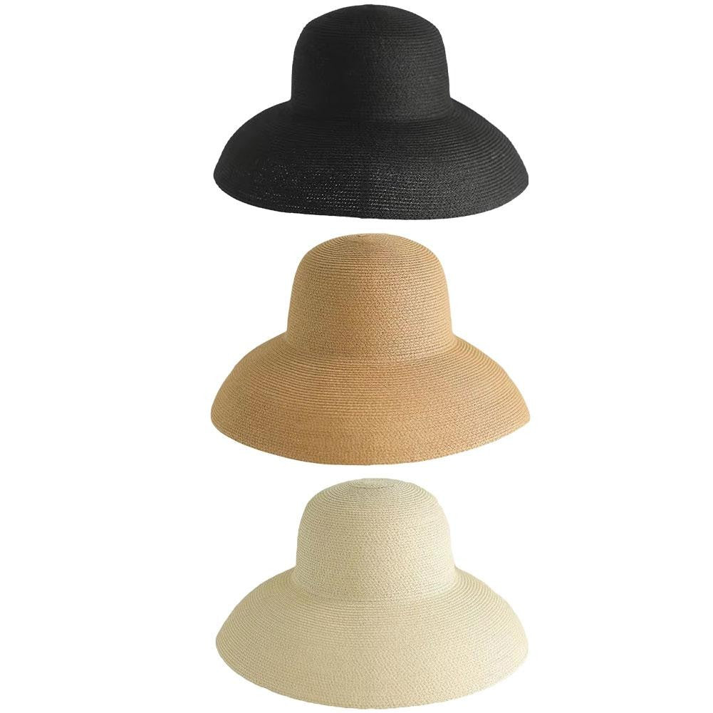Women Panama Straw Hat Summer Sun Hats Solid Plain Elegant Wide Brim Hat Sunscreen Hepburn Style Beach Hat For Outdoor