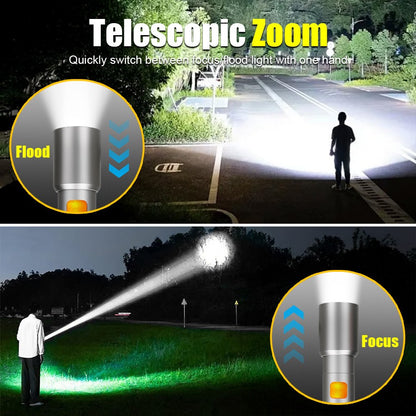 LED COB Super Bright Flashlight USB Rechargeable Torch 1-3 Optional Light Sources Outdoor Waterproof Emergency Light with Hook