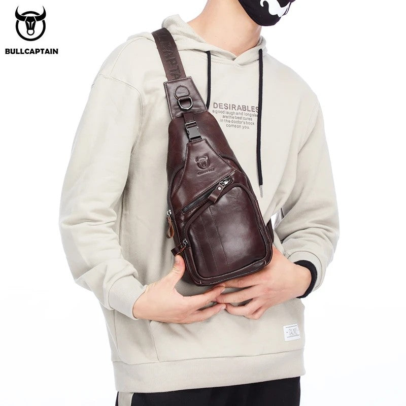 BULLCAPTAIN Bag Genuine Leather Chest Bag Men's Fashion Style Casual Straddle Bag Business Large Capacity Leather Men's Luggage