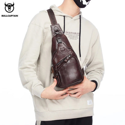 BULLCAPTAIN Bag Genuine Leather Chest Bag Men's Fashion Style Casual Straddle Bag Business Large Capacity Leather Men's Luggage