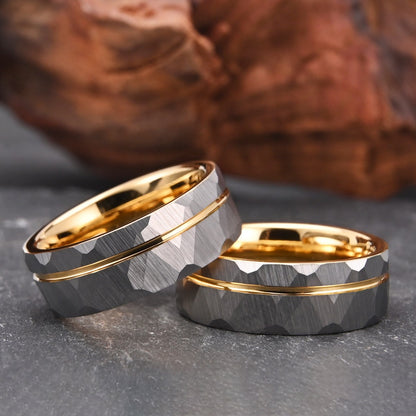 Anel de tungstênio martelado 8MM alianças de casamento masculinas anillos bague homme pareja de compromiso joias de moda anéis de noivado