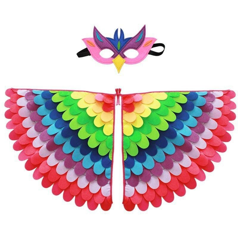 Cute Owl Wings Costume Animal Peacock Pattern Felt Cloak With Matching Mask Performance Props Halloween Carnival Cosplay Cape