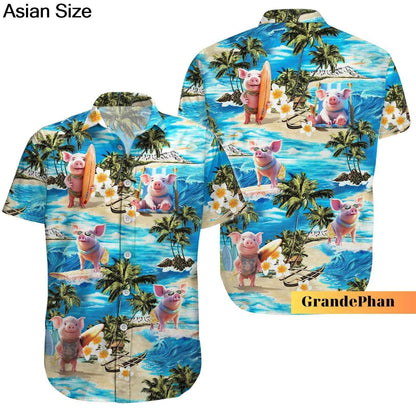 Cute Pig Hawaii Shirt Pink Pig Summer Aloha Shirts Barchelory Party Outfit, Funny Hawaii Shirt, Pig Lovers,Gift For Farmers Tops