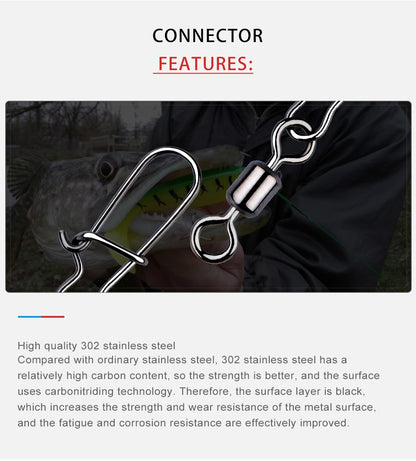 MEREDITH 50 PEÇAS Acessórios para Pesca de Lucio Conector Giratório de Rolamento Pino de Aço Inoxidável Snap Anzóis Isca Giradores Equipamento de Pesca
