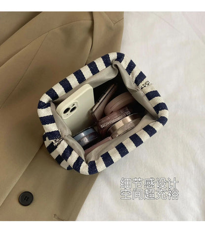 Casual Colorblock Bag Ladies Ruched Cloud Purse Summer Woven Crochet Purses for Women Beach Clutch Handbags 2025 Dumpling Hobo