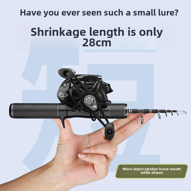 Vara de pesca curta portátil de micro haste de 28 cm, haste branca, com carretel de pesca telescópico ejetor, material de pesca