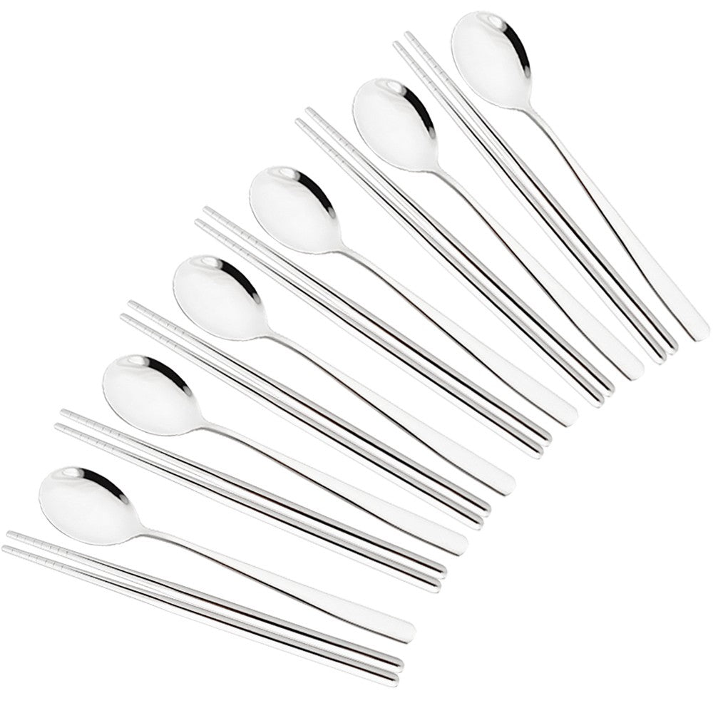 Drmfiy Western 6Set Black Dinnerware 304 Stainless Steel Tableware Long Handle Spoons Chopsticks Metal Korean Silverware Set