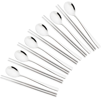 Drmfiy Western 6Set Black Dinnerware 304 Stainless Steel Tableware Long Handle Spoons Chopsticks Metal Korean Silverware Set