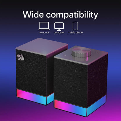 Redragon GS517 RGB Computer Speaker - 2.0 Stereo Sound System with BT & USB Dual Connectivity, 8 RGB Lighting Effects