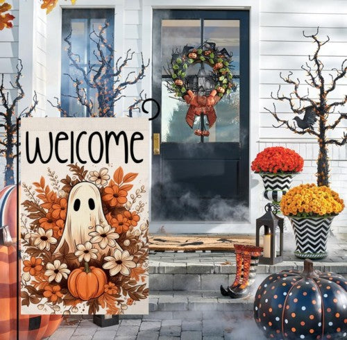 Halloween Ghost Garden Flag 12x18 Vertical Double Sided Spooky Pumpkin Fall Holi