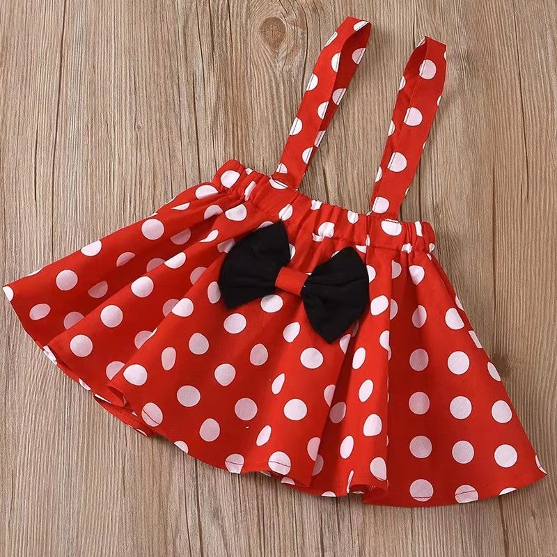 Minnie Mouse Girl Set Children Dress Baby Clothing Set Summer Birthday Costume Polka Dot Suspender Skirt Bow Headband skirt suit