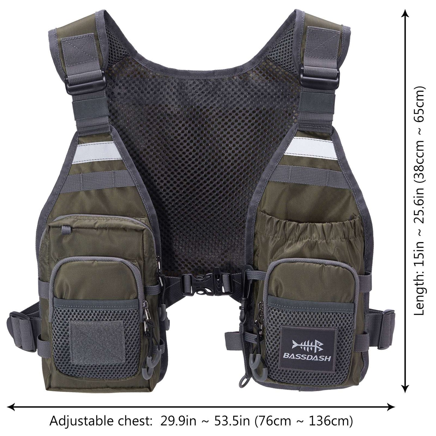 Colete de Pesca com Mosca Ultra Leve Bassdash FV08 para Homens e Mulheres, Colete de Peito Portátil Tamanho Único
