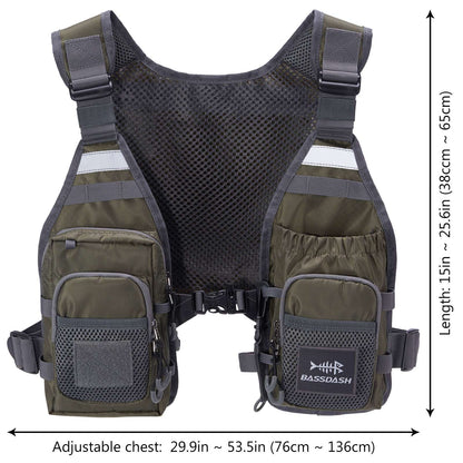 Colete de Pesca com Mosca Ultra Leve Bassdash FV08 para Homens e Mulheres, Colete de Peito Portátil Tamanho Único