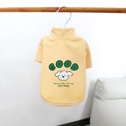 Camisa de base quente com gola alta de pelúcia para animais de estimação, moletom grosso de desenho animado para outono e inverno, roupas para cães para atividades ao ar livre