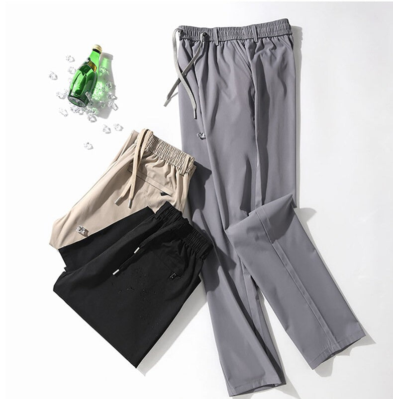 Calça Masculina Casual de Verão Seda Gelo Calça com Elástico na Cintura Calça de Corrida Fresca Respirável 5GG