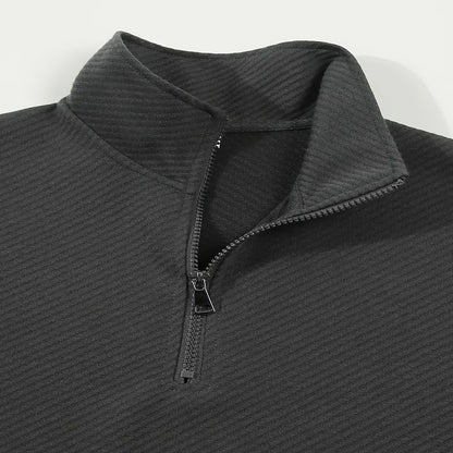Men's Business Casual Polo Long Sleeve T-shirt spring and autumn Twill jacquard zipper polo shirt Comfortable and Breathable Top
