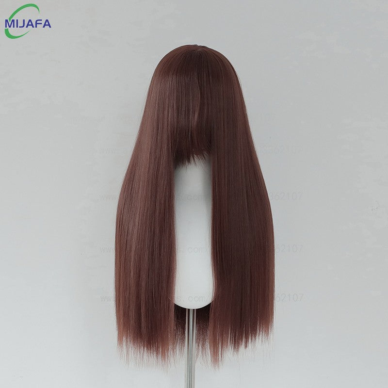 Peruca de Cosplay Longa e Lisa de Altíssima Qualidade, 400g, 48 Cores, 60cm, com Franja, Resistente ao Calor, Perucas Anime + Touca de Peruca