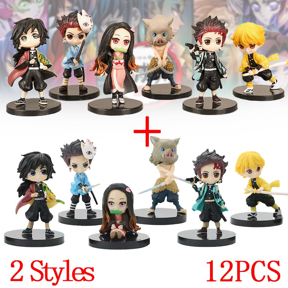 Conjunto 12 Peças Kimetsu No Yaiba Mini Bonecos PVC Q Posket Figura Demon Slayer Decoração de Mesa