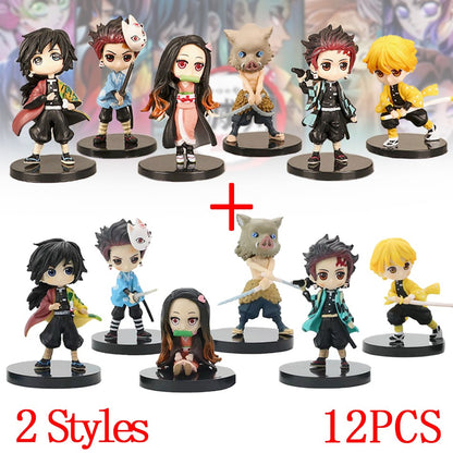 Conjunto 12 Peças Kimetsu No Yaiba Mini Bonecos PVC Q Posket Figura Demon Slayer Decoração de Mesa