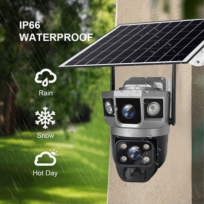 V380 Pro 12MP  Solar WIFI IP Camera CCTV Two Lens Three Screen Auto Tracking Outdoor 6K Security Surveillance PTZ Camera
