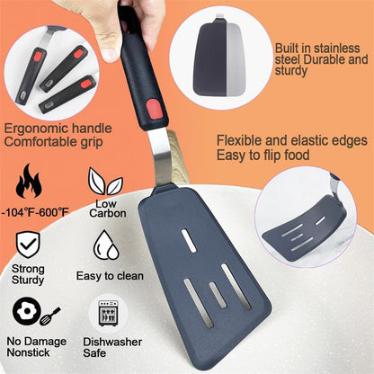 Espátula de Silicone para Panelas Antiaderentes Resistente a Altas Temperaturas, Espátula de Aço Inoxidável de Alta Qualidade para Fritar e Mexer, Utensílios de Cozinha