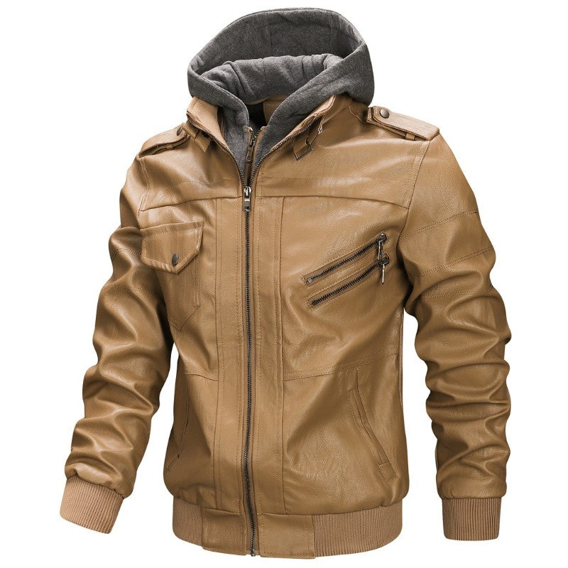 New Fake Two Pieces Motorcycle Leather Jackets Man Casual Fashion Motorcycle Coat Slim PU Lapel Jackets Autumn Leather Coat Male