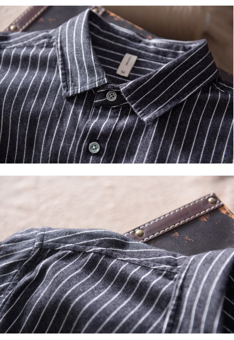 HIQOR 2025 New In 100% Cotton Long Sleeve Men's Shirt Loose Man Business Casual Shirts Classic Striped Male Social Dress Shirts