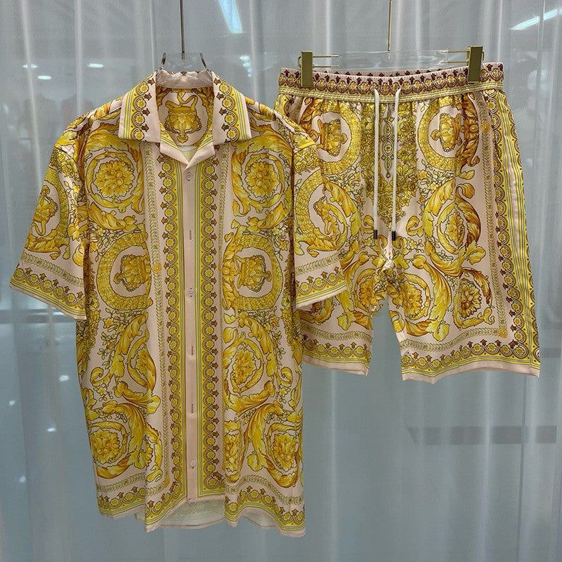 Vintage Men Shirts Sets Summer 3D Print Beach Short Sleeve Shirt Shorts Casual Trip Mens Hawaiian 2 Piece Suit S-2XL Man Blouse