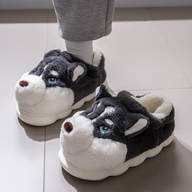 Plus Size 50 Indoor Fluffy Slippers For Women Men Winter Warm Shoes Cute Cartoon Dog Light Weight Couples Home Floor Slipper