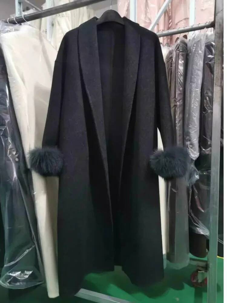 [EWQ] Wool Fox Fur Sleeve Women Coat Elegant Clothing Autumn 2025 Winter Double-sided Jacket Big Size Wine Red Overcoats 16O2751