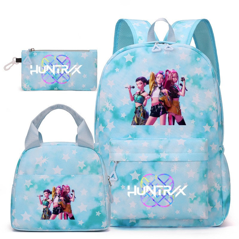 3pçs Mochilas K-pop Demon Hunters Desenho Animado Anime Escolar com Lancheira Mochilas Infantis Impermeáveis Presentes para Aluno