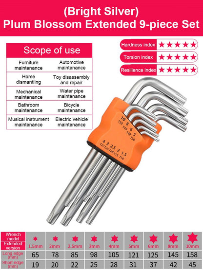 Conjunto de 9 Chaves Torx Estrela Kits Chaves Allen Hexagonais Chaveiros de Cabeça Hexagonal com Ponta Dupla Tipo L Chave de Fenda Estrela Ferramentas Manuais de Reparo